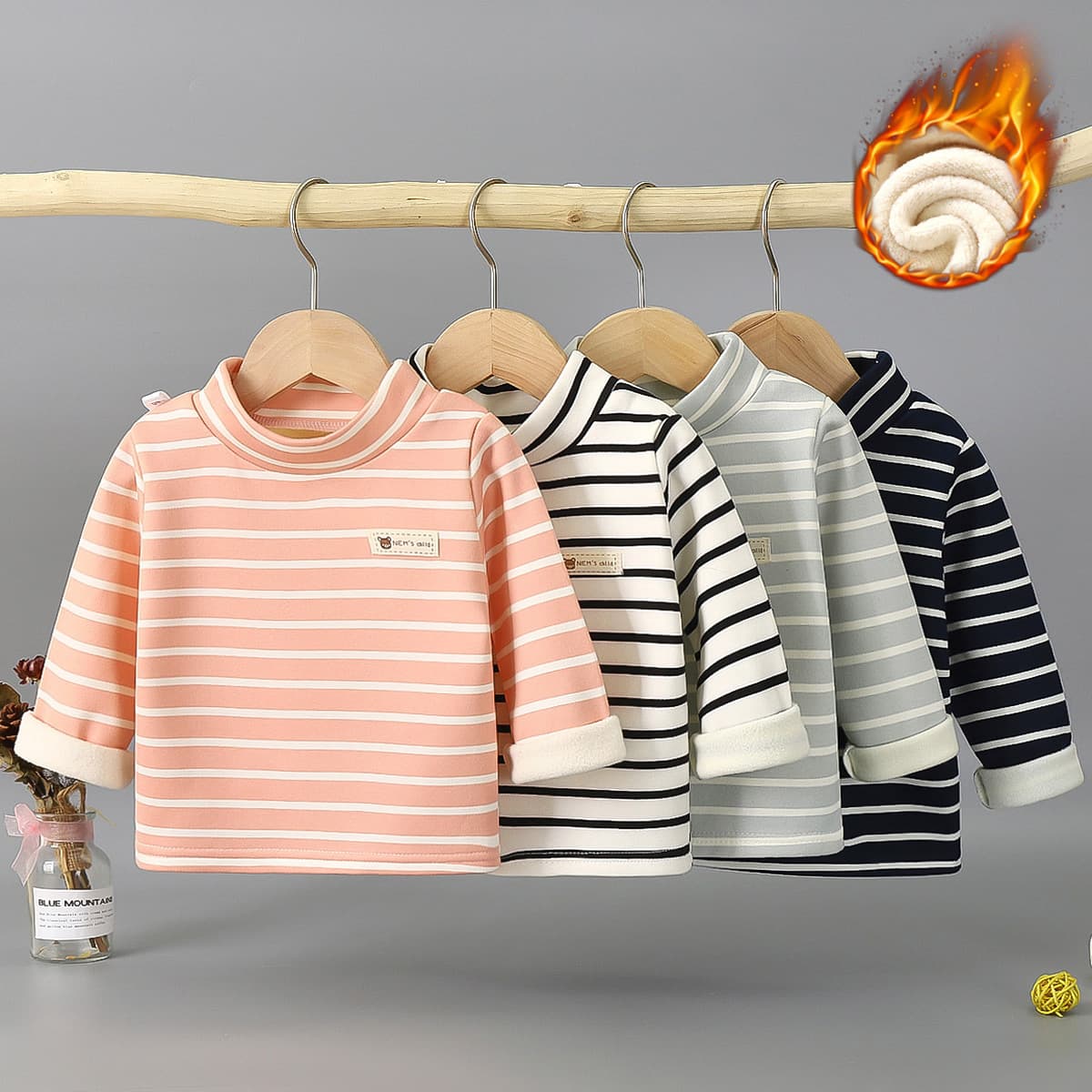 Children's Autumn/Winter Fleece-Lined Thick Single Piece High Neck Thermal Underwear Long-Sleeve Top, Boys' and Girls' Base Layer Shirt