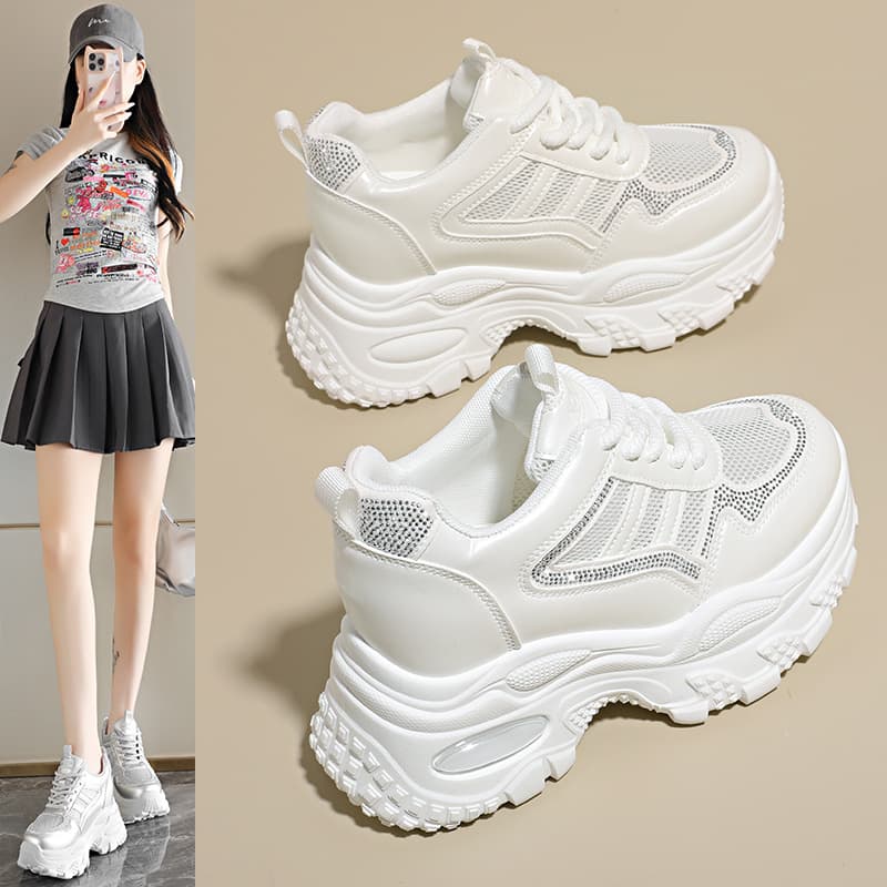 Fashionable Slimming Height-Increasing Chunky Dad Sneakers for Women 2026 Summer New Mesh Breathable Rhinestone Versatile Casual Sports Shoes