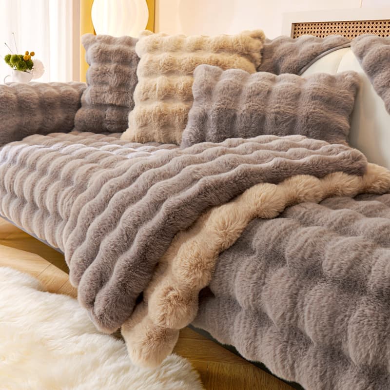 Thickened Rabbit Fur Warm Plush Sofa Cushion Winter Anti-slip Seat Cover Leather Sofa Cover Blanket 2024 New Model