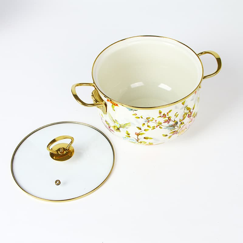Double-Ear Gold Rim Enamel Cast Iron Soup Pot Stew Pot Braising Pot, Compatible with Induction Cooktops, Export to Europe and America, Soup Pot with Lid