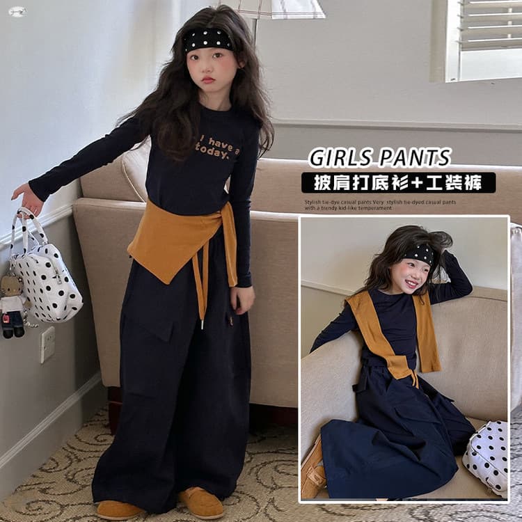 Jazz dance clothing girls three-piece navy blue fashionable and cool children's dance practice fashion catwalk performance clothing