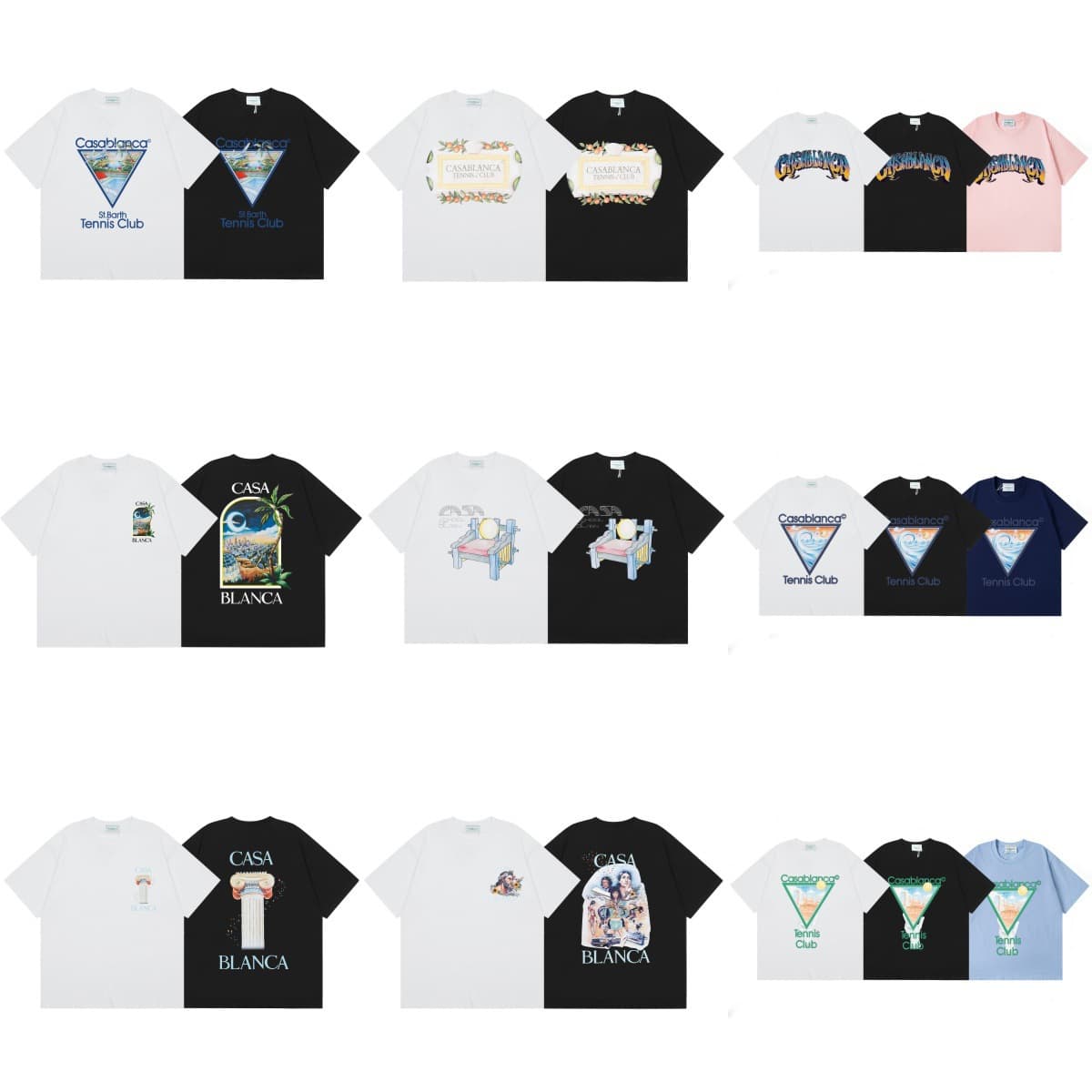 Cross-border Casablanca summer new style Casa summer style printed men's and women's loose short-sleeved T-shirt trend