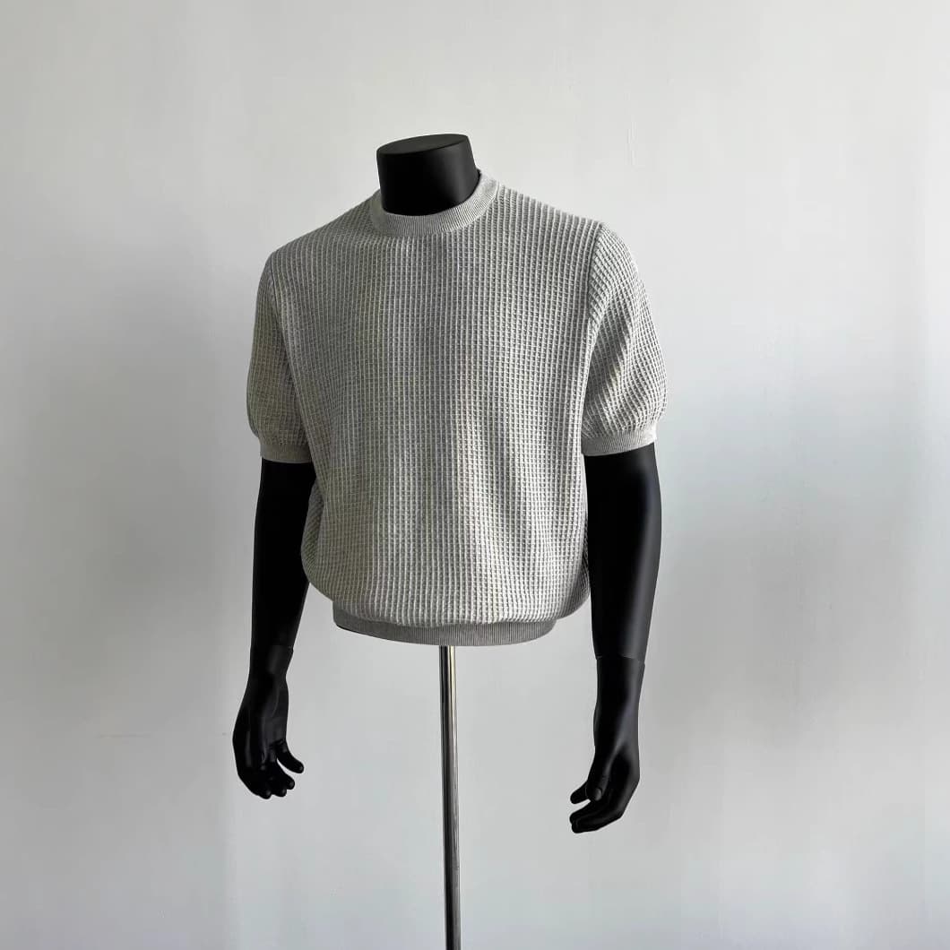 EME Men's Vintage Premium Old Money Ribbed Texture Summer New Short-Sleeve Knit T-Shirt Base Layer