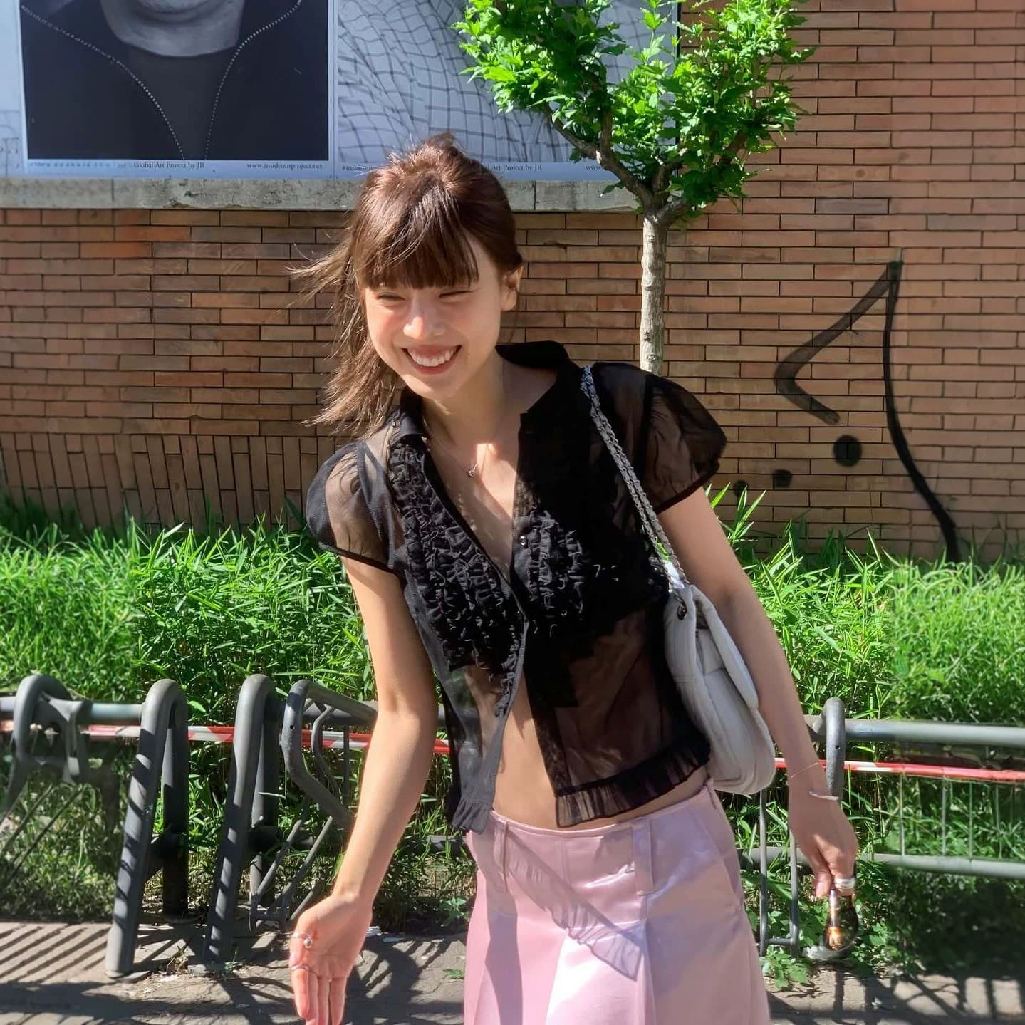 Ove*due Fla*r Xiulin Same Style Summer New Solid Color Versatile Lapel Ruffled Bubble Short Sleeve Top