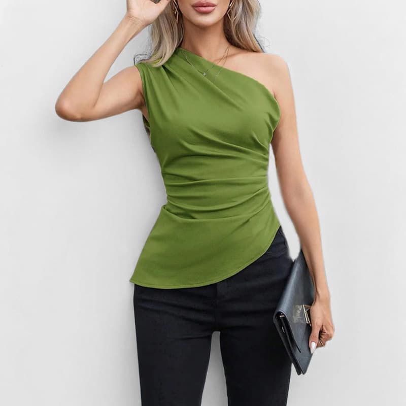 2026 Amazon European and American Cross-border Women's New Style Solid Color Sleeveless Asymmetrical Neck Sexy Hot Girl Single Shoulder Top