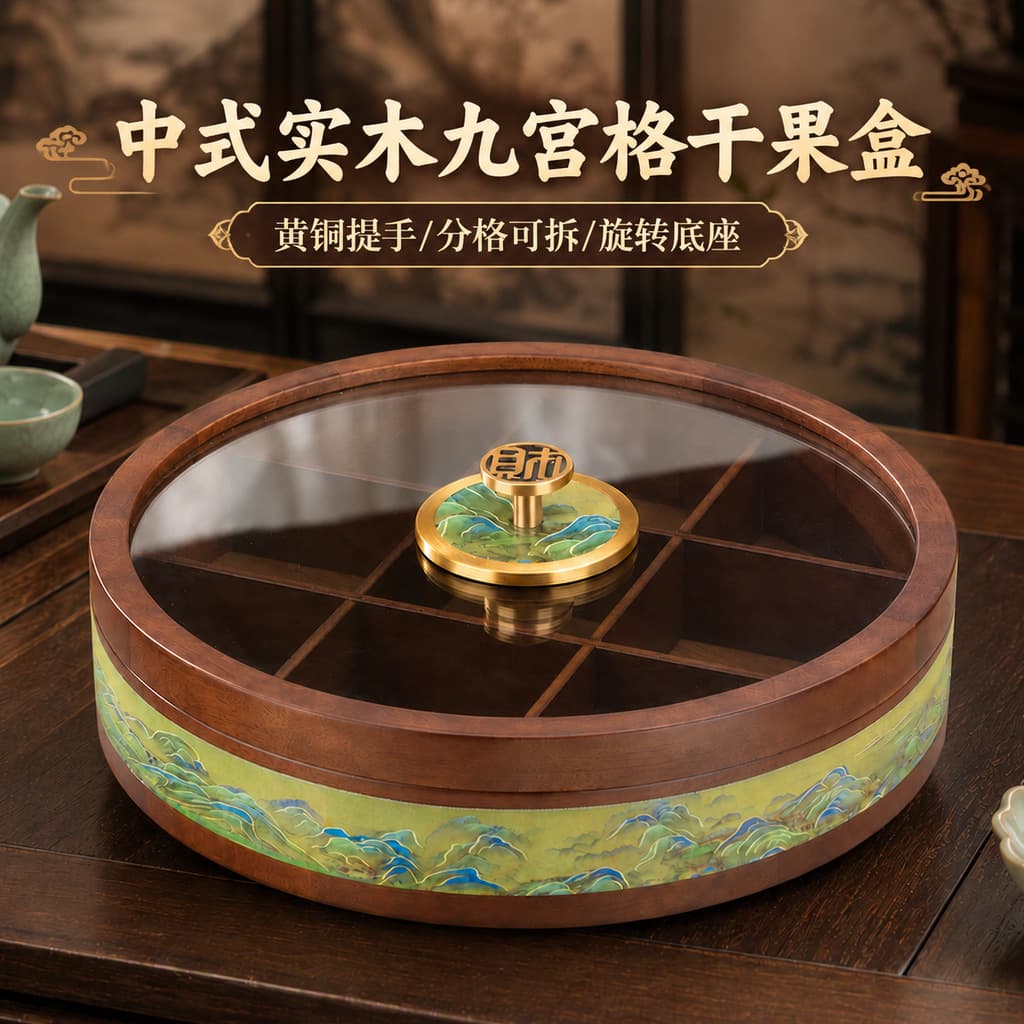 Solid Wood Dried Fruit Box for Living Room Home Coffee Table, High-End Light Luxury Fruit and Snack Box, Storage for Tea, Pastries, Snacks, Chinese Style Tray