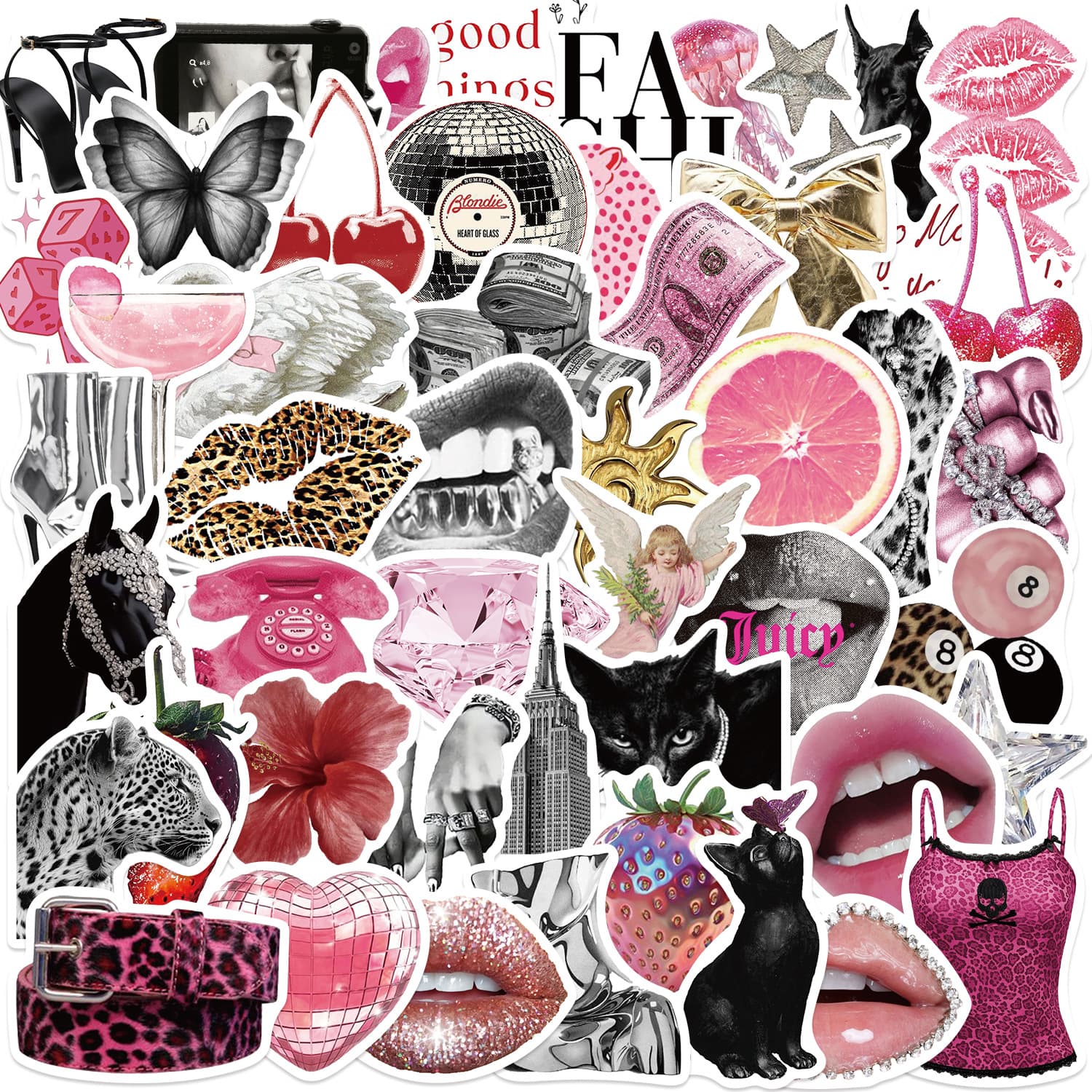 60 Cartoon Pink Punk Girl Graffiti Stickers Guitar Notebook Suitcase DIY Waterproof Stickers Cross-Border Batch