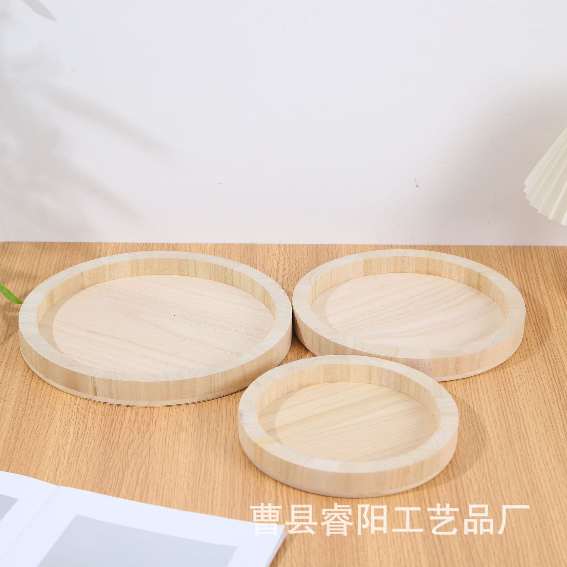 Round Wooden Decorative Tray in Stock, Vintage Candle Holder Tray, Farmhouse Tray, Kitchen Countertop Decoration, Desktop Tray