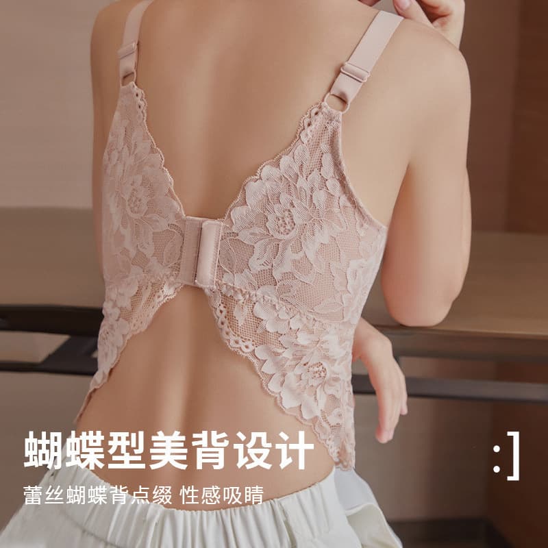 Butterfly Lace Inner Bra Anti-Exposure Tube Top Women's Thin Plus Size Adjustable Bra with Large U-Shaped Beautiful Back Design