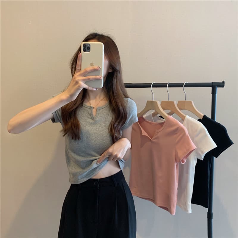 Short Women's Summer Design Pink Fitted Crop Top T-Shirt Short Sleeve 2025 New Arrival