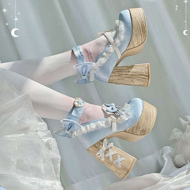 Little Leather Shoes Lolita Bow Cute Girl Lolita Shoes Sweet Dream Fairy High Heels Platform
