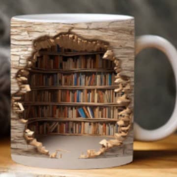 3D Creative Bookshelf Inner Color Layer Mug 11oz Amazon Export Student Study Premium Coffee Cup