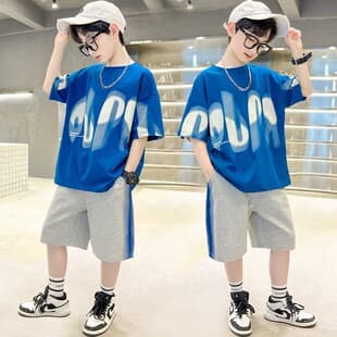 2026 Summer Kids Fashion Loose Casual Set Big Child Letter Print Short Sleeve Shorts Two-Piece Set