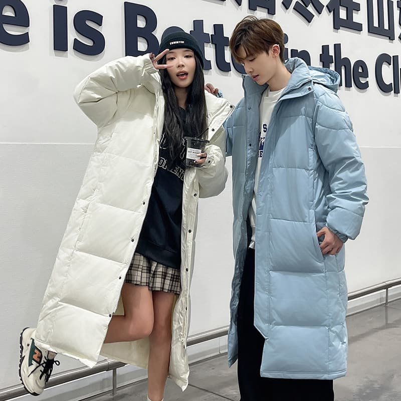 Cross-border Wholesale Autumn New Couple Same Style Long Knee-length Down Jacket Men's Mid-length Women's Loose Casual Warm Coat