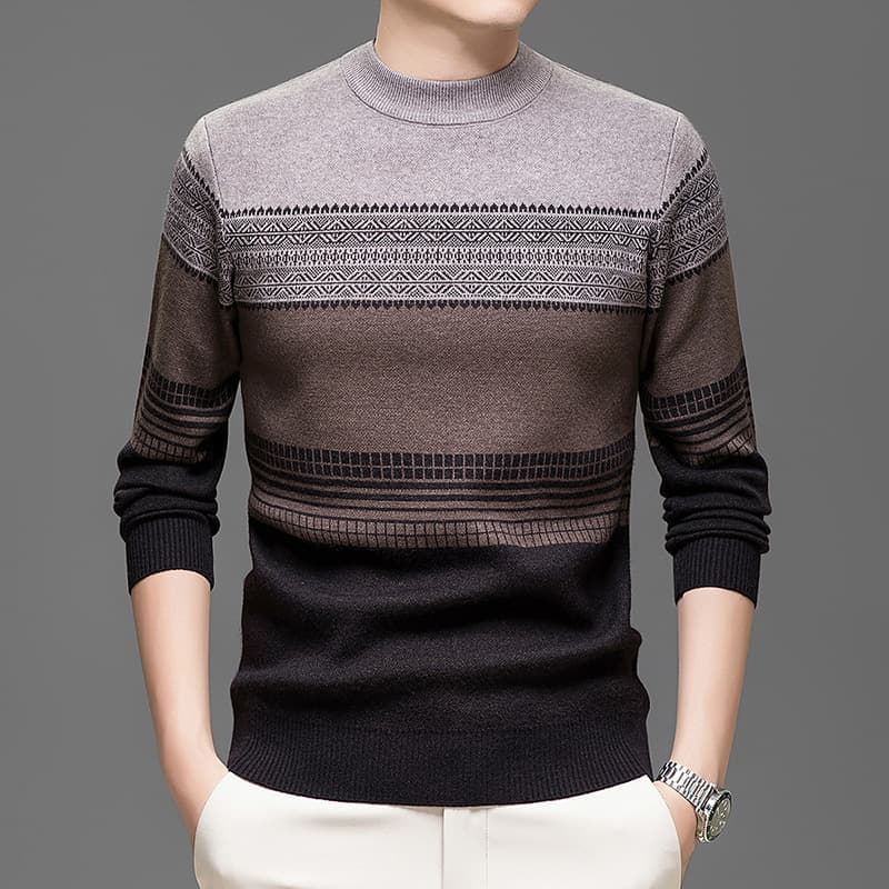 Half-Turtleneck Thick Sweater for Men, Fashionable Jacquard, Loose Fit, Simple, Breathable, Warm, Cold-Resistant, Knitwear, Men's Sweater