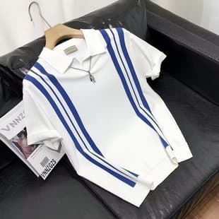 Men's 2025 New Ice Silk Knit Short Sleeve T-Shirt Summer Half Sleeve Top Casual Plus Size Men's Clothing