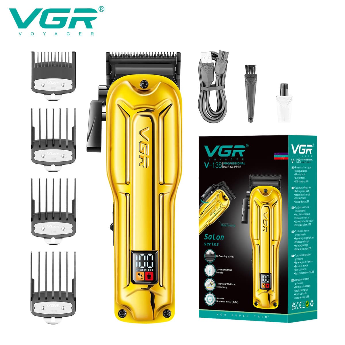 VGR138 metal retro LCD display USB electric clipper professional men's hair clipper razor clipper hair trimmer
