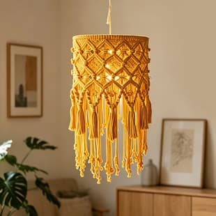 Rustic Vintage Cotton Rope Woven Pendant Lamp Shade with Tassels, Restaurant Bar Soft Decorative Lighting Custom