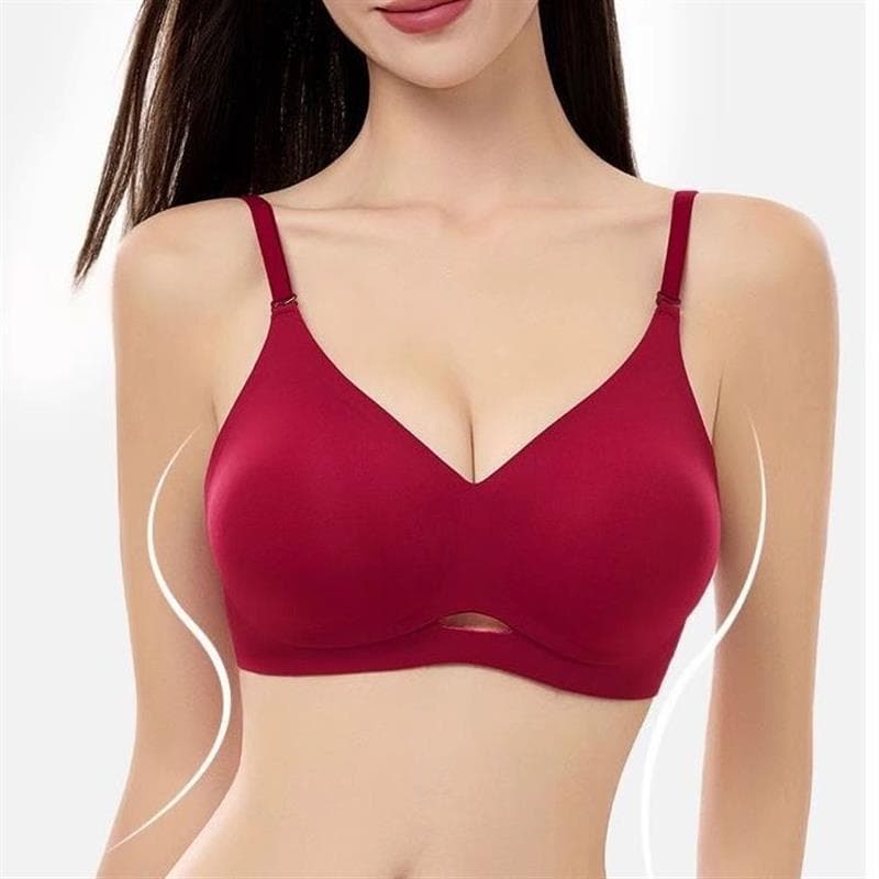 Seamless Lace Push-Up Bra for Small Bust, Enhancing and Gathering Effect, Red Thick Padded Seamless Back-Smoothing Bra Cotton