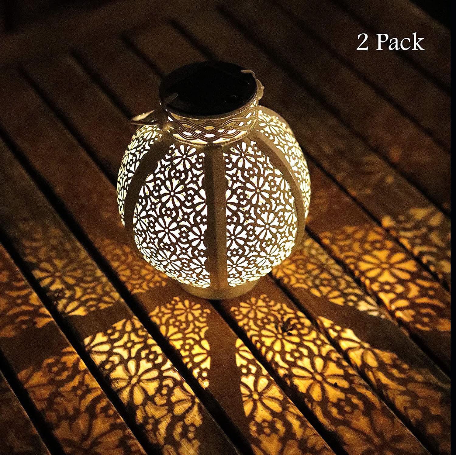 Solar Iron Hanging Lantern LED Outdoor Hollow Pumpkin Pattern Projection Light with Light Sensor