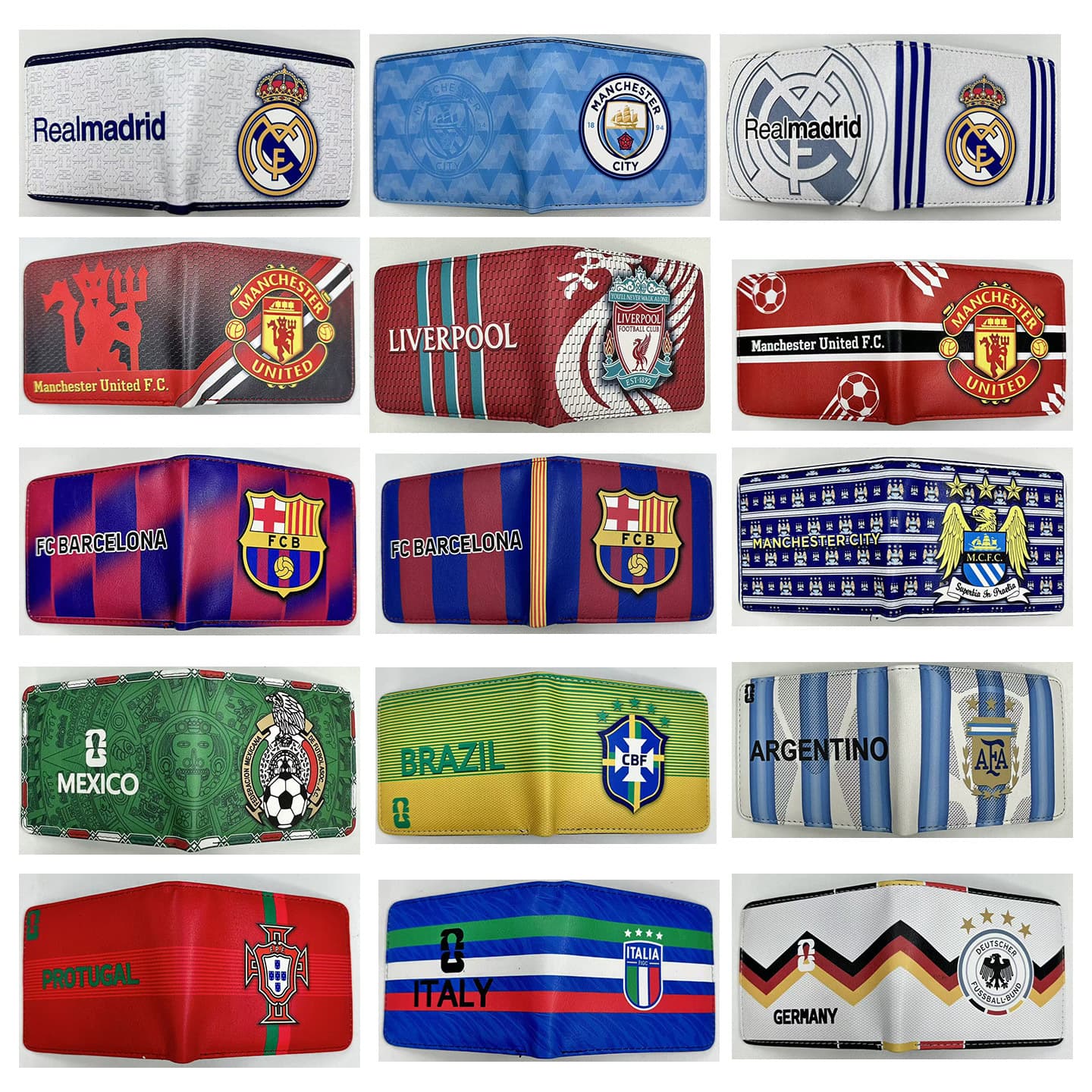 World football club peripheral short bifold wallet Manchester United Barcelona logo PU pickup bag wallet