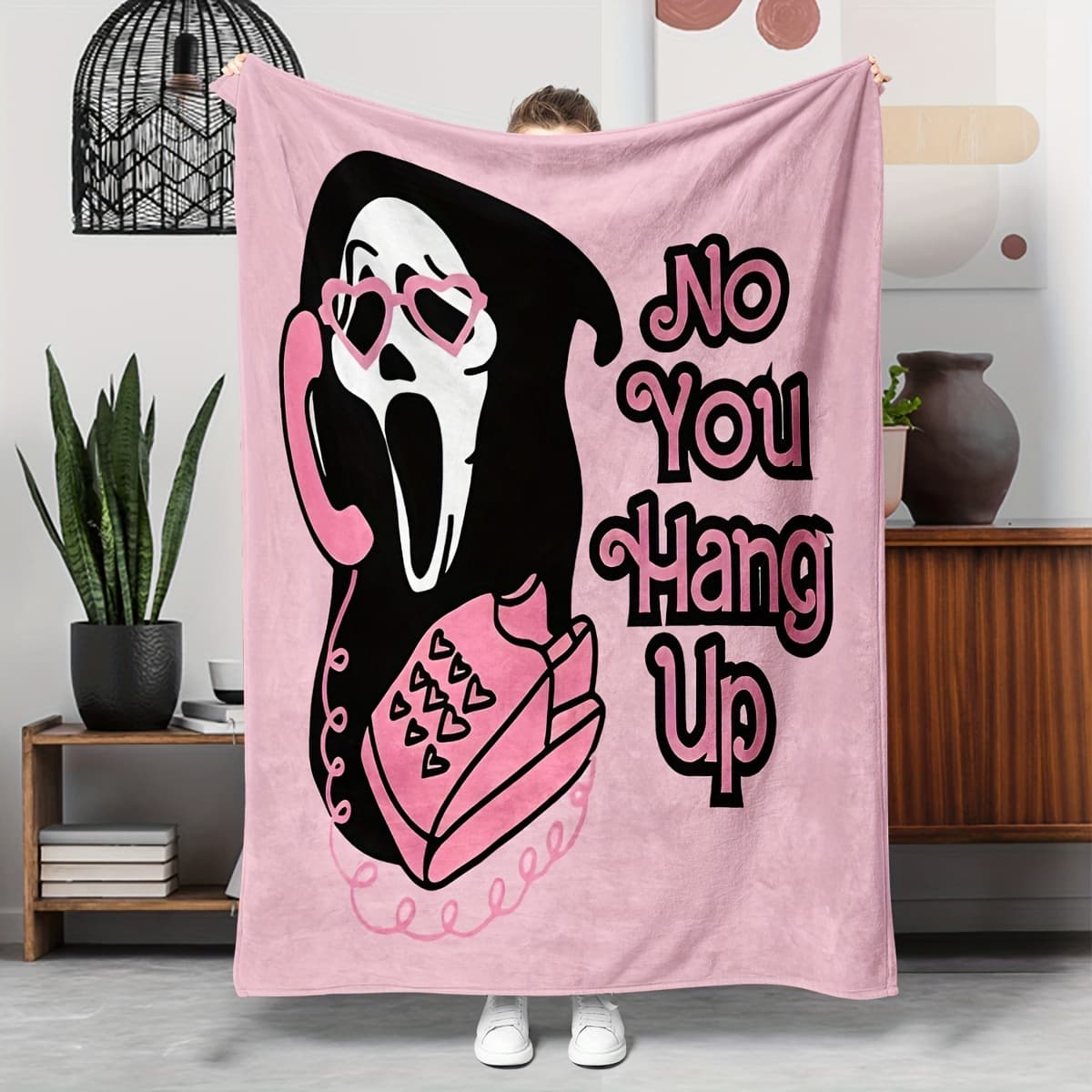 Cross-border cute ghost pink flannel blanket suitable for sofa bed office nap blanket digital printing throw blanket