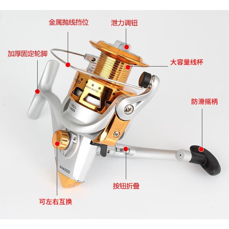 Electroplated Head Fishing Reel, Fishing Line Reel, Rock Fishing Rod Reel, Sea Rod Set Fishing Rod