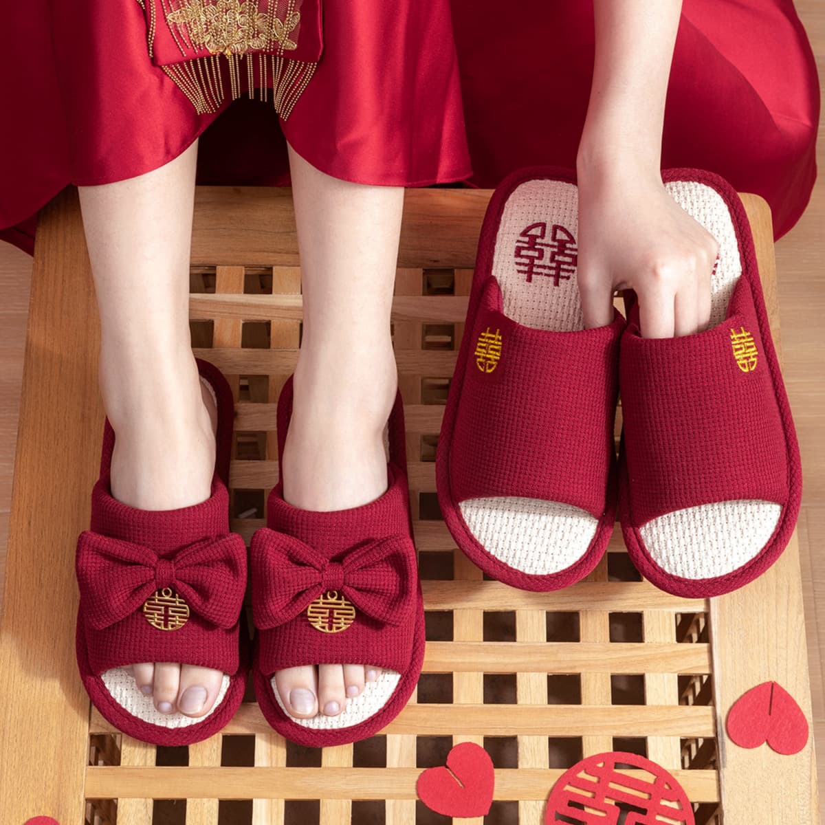Wedding Slippers Pair Red Festive EVA Cloud-Like Comfort Men Women Summer Indoor Thick Sole Zodiac Year Premium Dowry