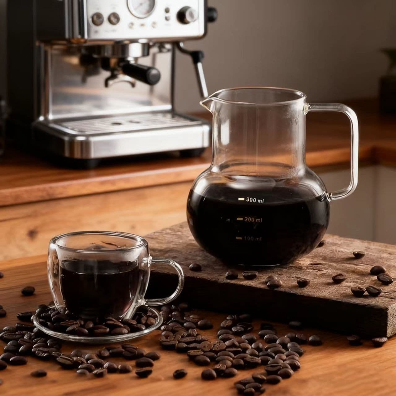 Heat-resistant borosilicate glass pour-over coffee server with handle, for home drip coffee, sharing pot