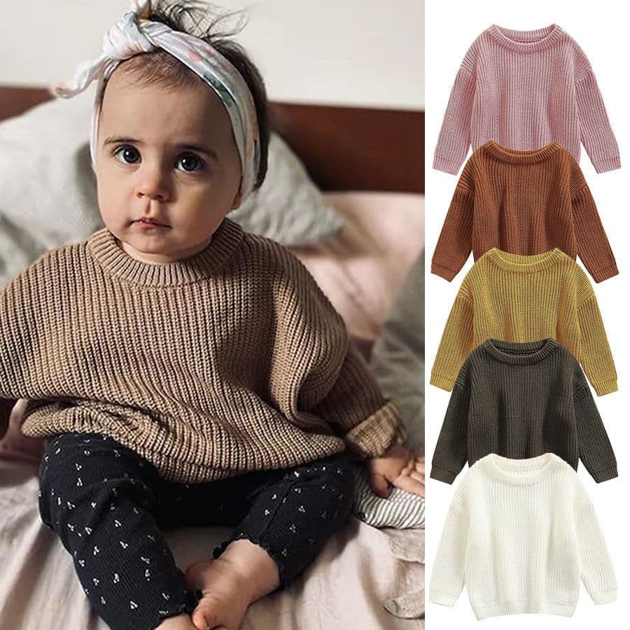 Pure Cotton Knitted Round Neck Sweater Pullover For Toddlers Children Unisex Baby Clothing Available In Various Colors