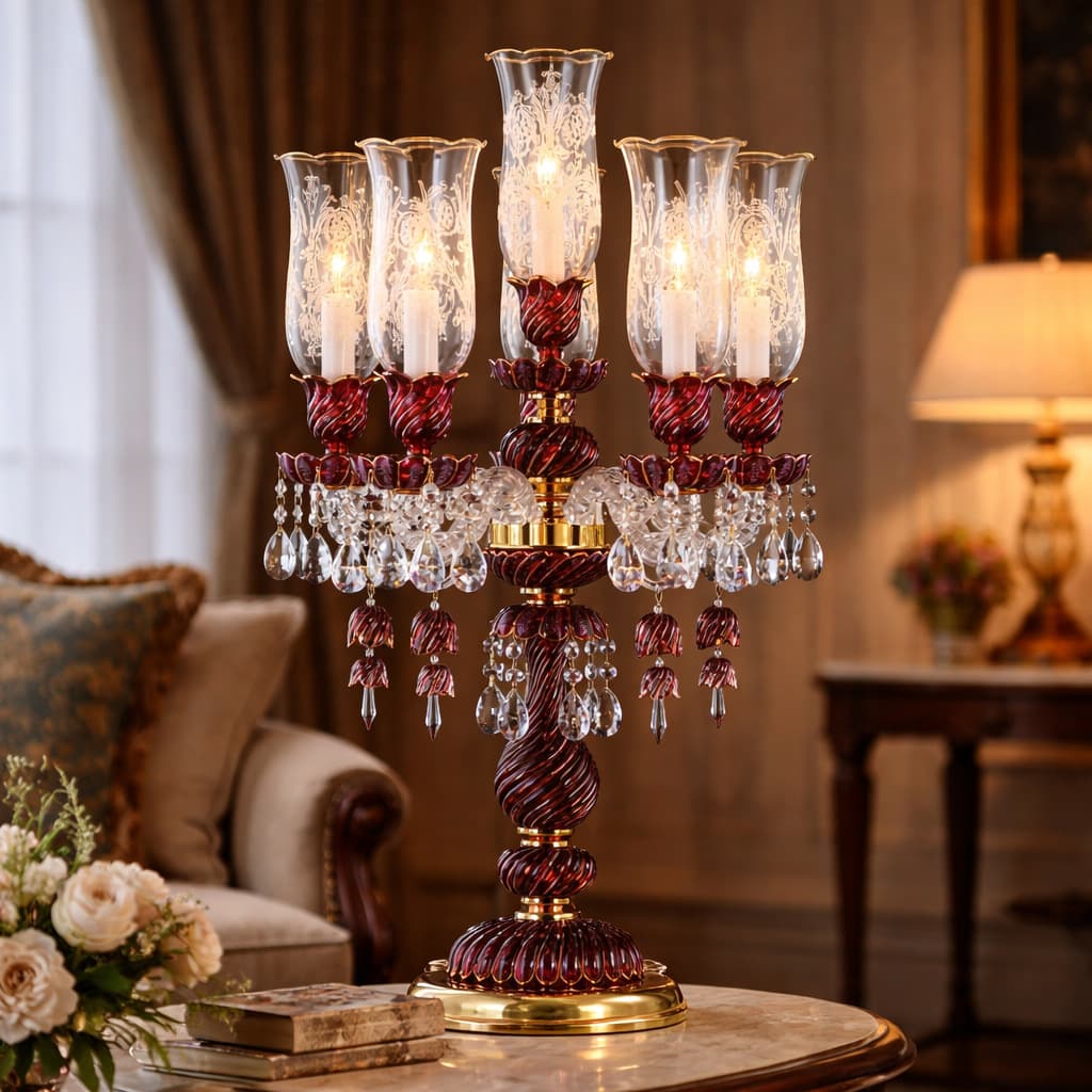 European Vintage Crystal Table Lamp, Italian Bedside Luxury Wedding Atmosphere Lamp, Wedding Table Decorative Candle Holder Lamp