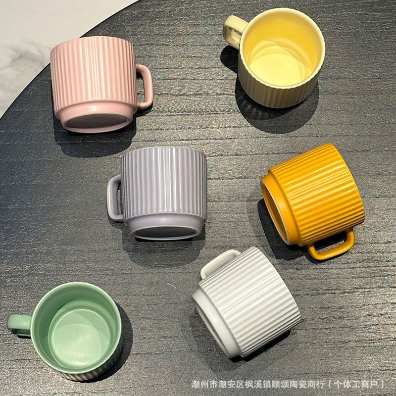 Ceramic Mug with Vertical Stripes, Household Cup, Couple Set, Milk Breakfast Cup, Heat-Resistant Coffee Cup, Wholesale