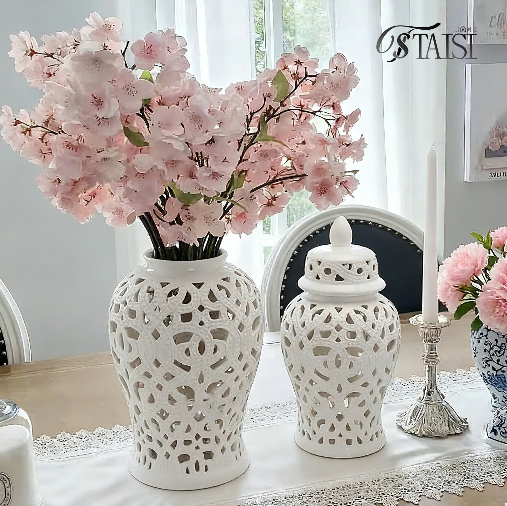 Modern Ceramic Small Vase Soft Decorative Home Ornament General Jar Large Hollowed-Out Tabletop Decoration Craft Piece