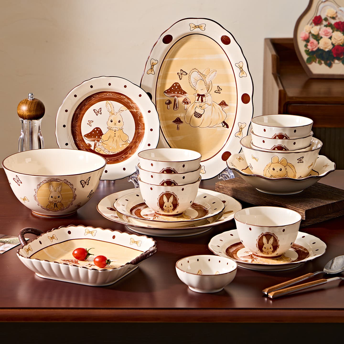 Cartoon Retro Style 2026 New Cute Rice Bowl High Aesthetic Bowl Plate Dish Bowl and Dish Set Plate Rice Plate Combo