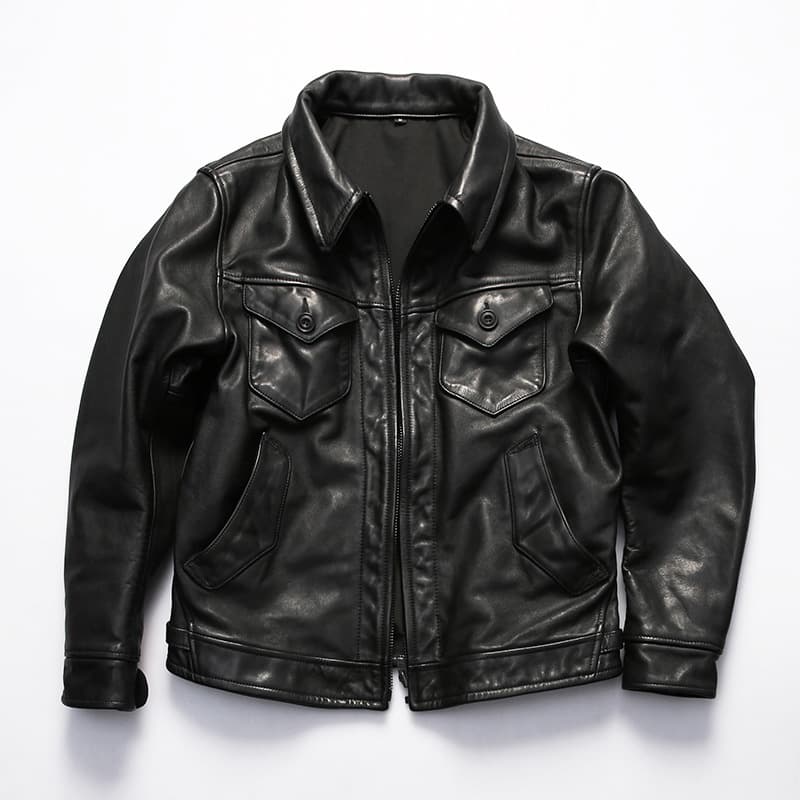 RL Mendoza Genuine Leather Jacket Men's Lapel Motorcycle Imported Full Grain Aniline Dyed Small Cowhide Leather Coat