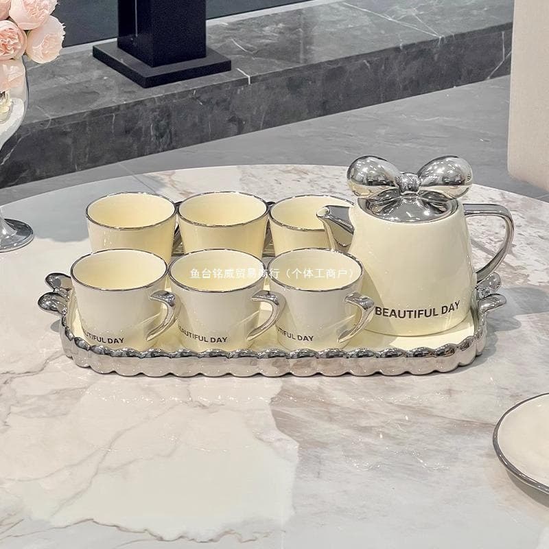 Newlywed Housewarming Birthday Gift Home Set Teacup Tea Set Teapot Light Luxury Living Room Cream Style Ceramic Water Cup