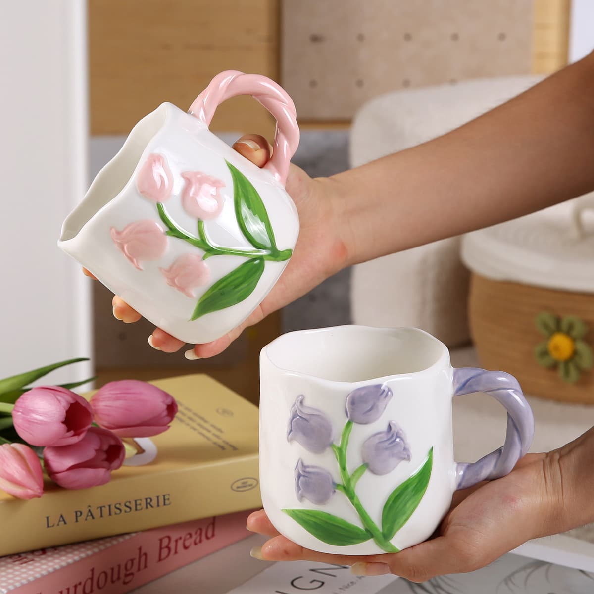 Tulip Ceramic Mug Creative Home Breakfast Mug Couple Coffee Water Cup Women New 2025 High Aesthetic