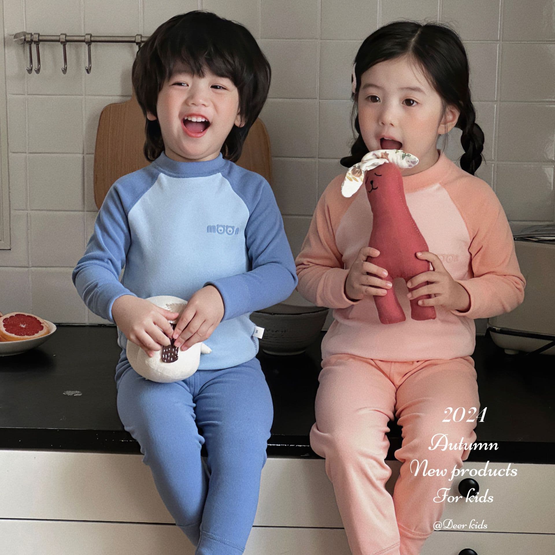 2026 Autumn/Winter Children's Thermal Underwear Set, Korean Style Contrast Color Boys Girls Long Johns Thick Home Wear