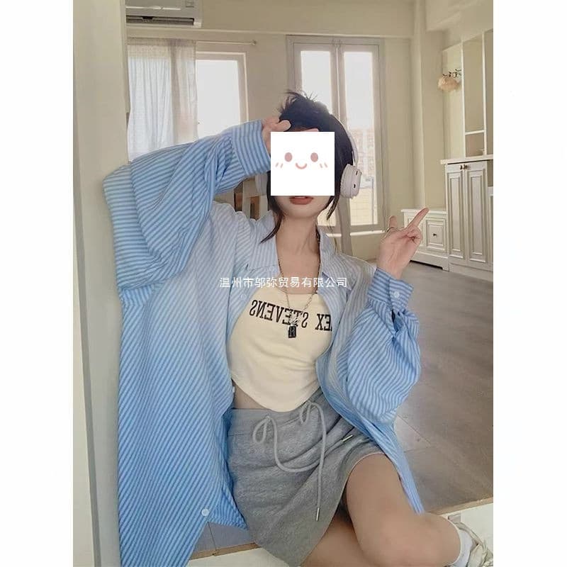 Gradient New Contrast Stripe Shirt Spring Autumn Versatile Sun Protection Loose Blouse Chinese Style Jacket Summer Thin Jacket