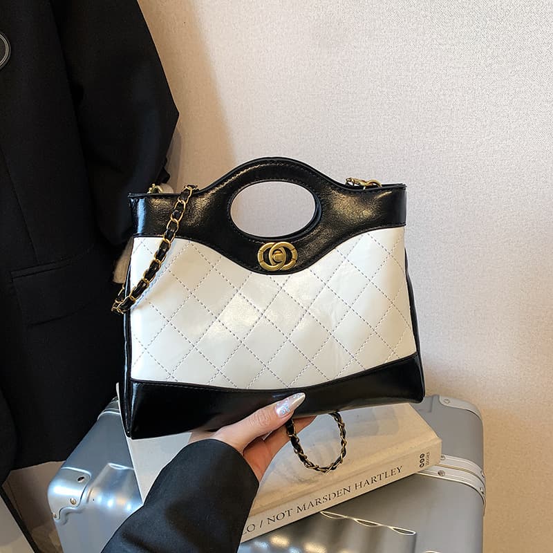 Xiaoxiangfeng Contrast Color Western Style Shoulder Bag Cross-border Diamond Hand-held Small Square Bag Chain Light Luxury Fashion Personalized Crossbody Bag