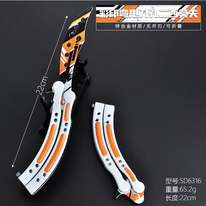 CSGO themed printed curved butterfly knife Asimov training prop, unsharpened practice flipping tool