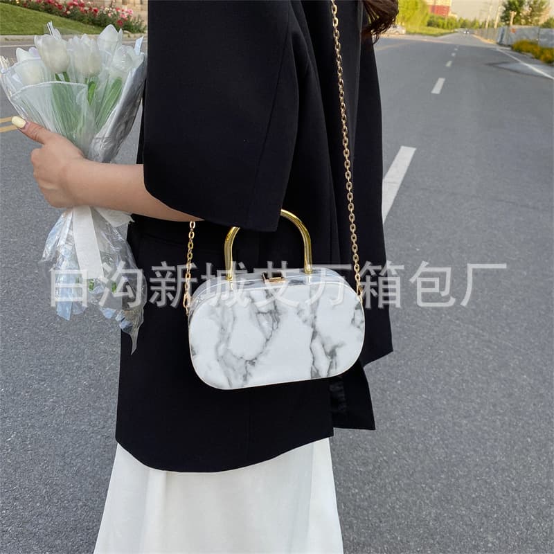 Cross-Border Women's Fashion Marble Print PU Handbag, Shoulder Bag, Small Tote, European and American 3D Box Bag
