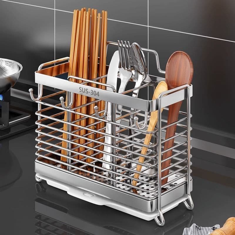 304 Stainless Steel Chopsticks Storage Box, Kitchen Chopsticks Cage, Wall-Mounted Chopsticks Cage, Household Spoon and Chopstick Holder