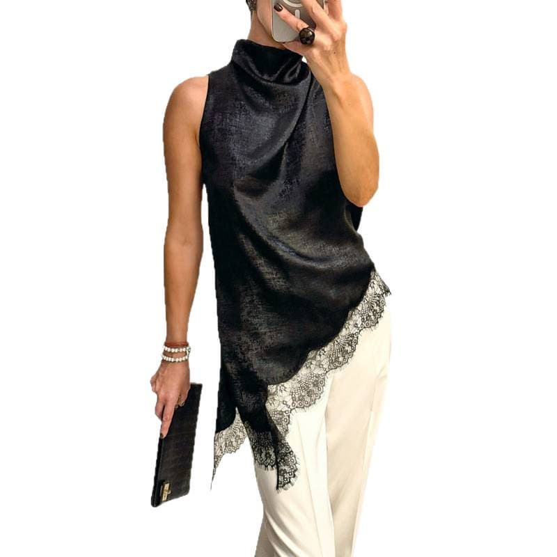 2026 New Fashion Sexy Sleeveless Vest Top for Women, European and American Style Lace Trim Blouse