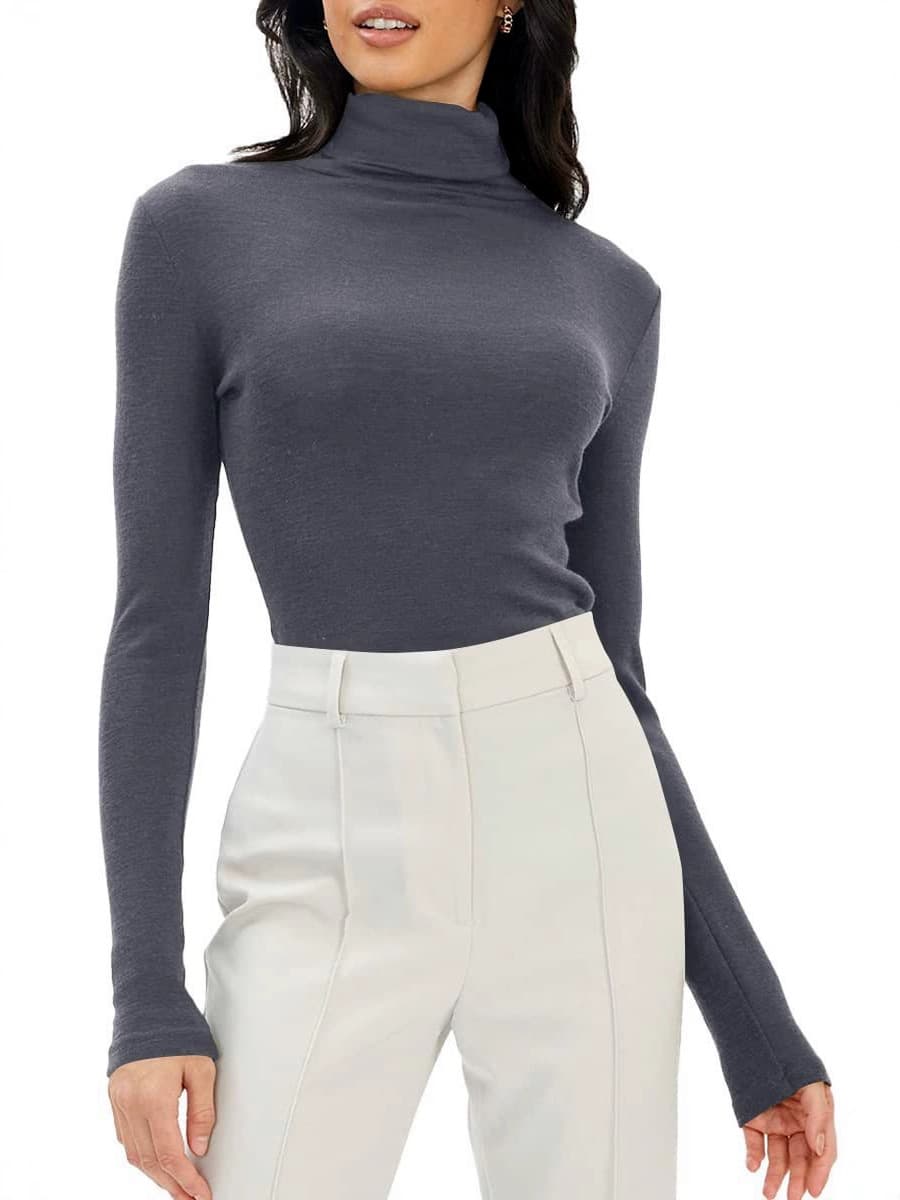 European and American cross-border foreign trade women's clothing 2025 Amazon ebay independent station autumn slim-fitting high-neck long-sleeved bottoming top