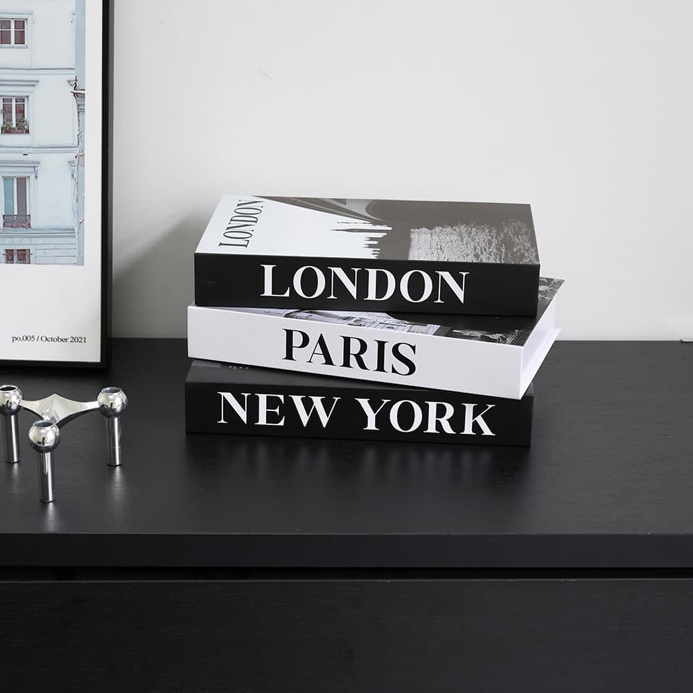 New York, London, Paris: Simulated book decorations, hotel and cafe soft furnishings, creative fake books and magazines, book models
