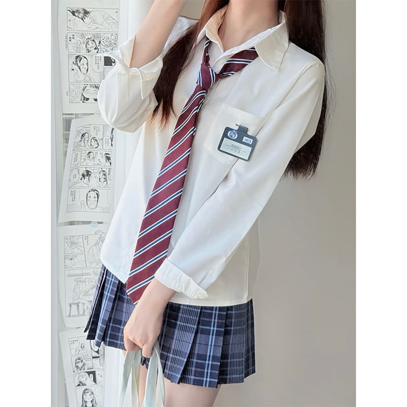 Authentic Japanese style preppy white JK shirt, sweet and loose long and short sleeve blouse, TR fabric, women's summer versatile school supply.