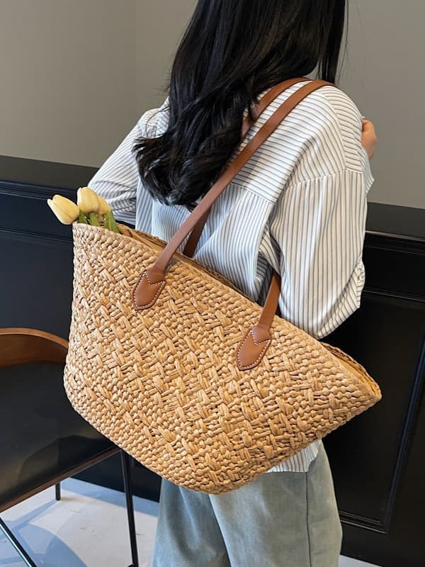Relaxed Large Capacity Straw Bag Women 2025 New Korean Style Casual Beach Bag Fashion Handheld Shoulder Tote Bag