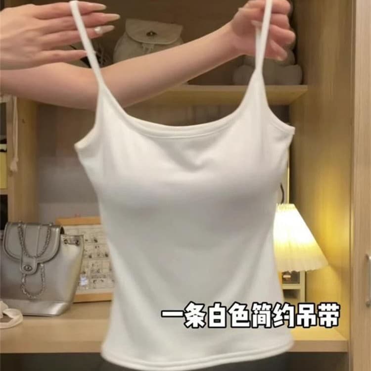 New camisole, basic style for inner wear and outer wear, with breast pads to prevent exposure, slim fit, versatile and beautiful back top for women
