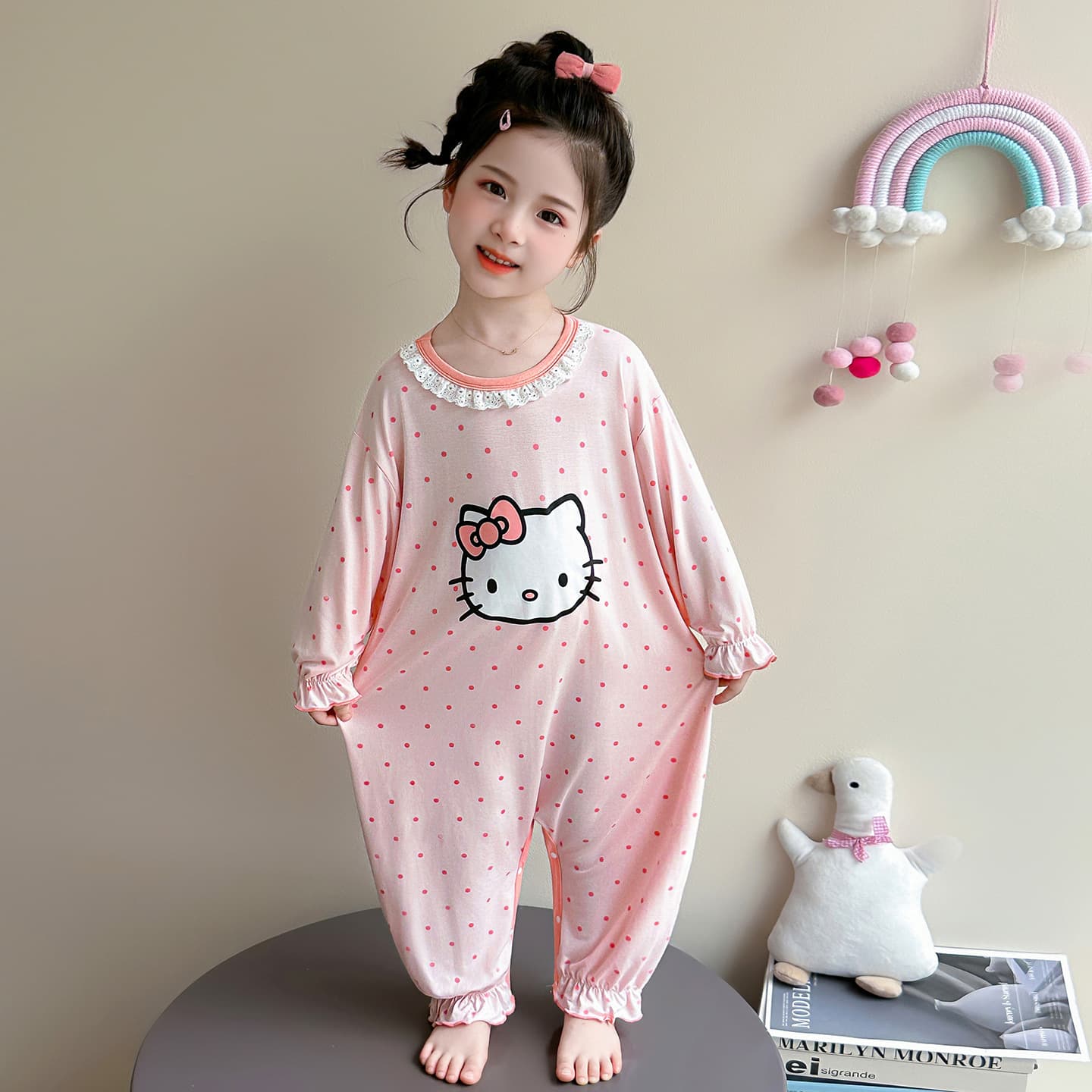 Girls' Modal Sleep Sack 2026 Fall New Baby Girl Cartoon Polka Dot Onesie Children's Pajamas Loungewear